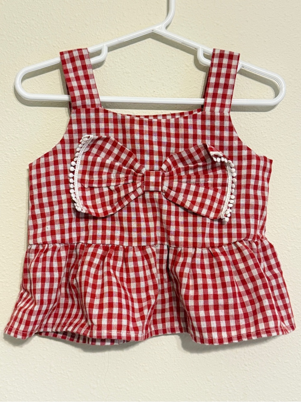 Baby Girls Red White Gingham Bow Peplum Tank Top 18-24M Cottagecore Picnic